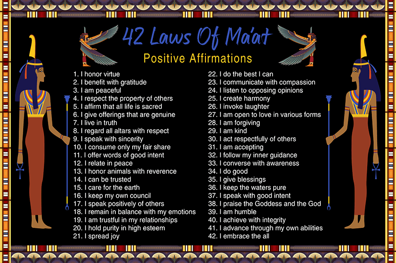 42 Laws Of Maat - Positive Affirmations Poster